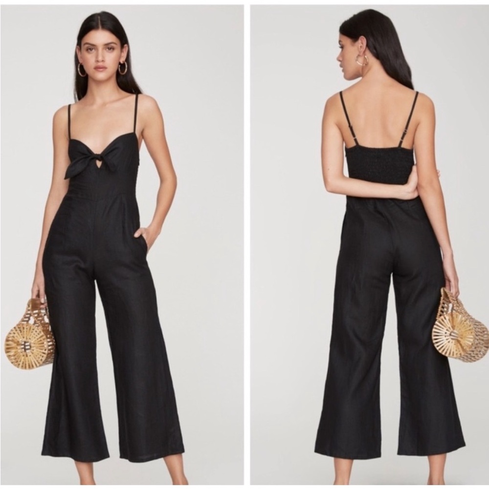 Faithfull the Brand Black Cropped Jumpsuit with Sweetheart Neckline